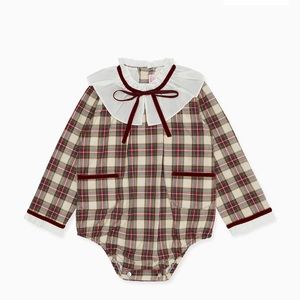 La Coqueta Ivory Tartan Edie Baby Romper size 6m
